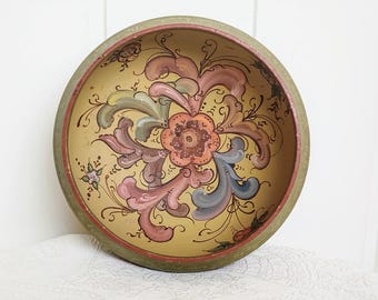 ノルウェー 木製 手描き ボウル ローズマリング 北欧ヴィンテージ