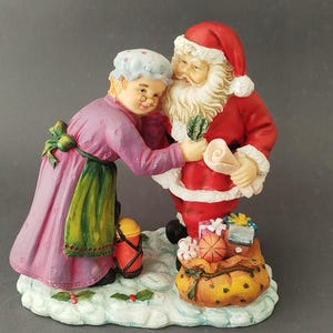 Lovely Mr. and Mrs. Claus Hugging Christmas Holiday Ornament - Santa Claus Decoration - Vintage Christmas Figurine