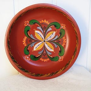 Vtg. Norwegian Hand Painted Rosemaling  Wood Bowl - Wall Hanging - Folk Art Scandinavian - Norway