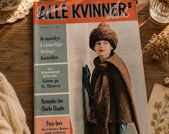 Vintage 1961 Norwegian  Women's Magazine - Kennedy og Charlie Chaplin - Alle Kvinners Blad - Scandinavian Retro Paper Ephemera