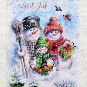 Cartão de Natal nórdico do boneco de neve - adorável família do boneco de neve Deus Jul - sueco Tomte Norueguês Nisse cartões postais de saudação
