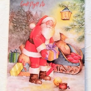 Cartão de felicitações de Natal nórdico - Papai Noel Feliz Natal e Feliz Ano Novo - Cartões postais de saudação Sueco Norueguês Deus Jul