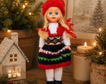 Muñeca noruega - Fascinante muñeca de ojos azules - Ropa tejida a mano - Muñeca de disfraces de decoración escandinava - Regalo escandinavo