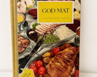Vintage Scandinavian Cookbook -  Norwegian Recipe Book - God Mat -Mid Century Nordic Kitchen Decor - Collectible Cook Book