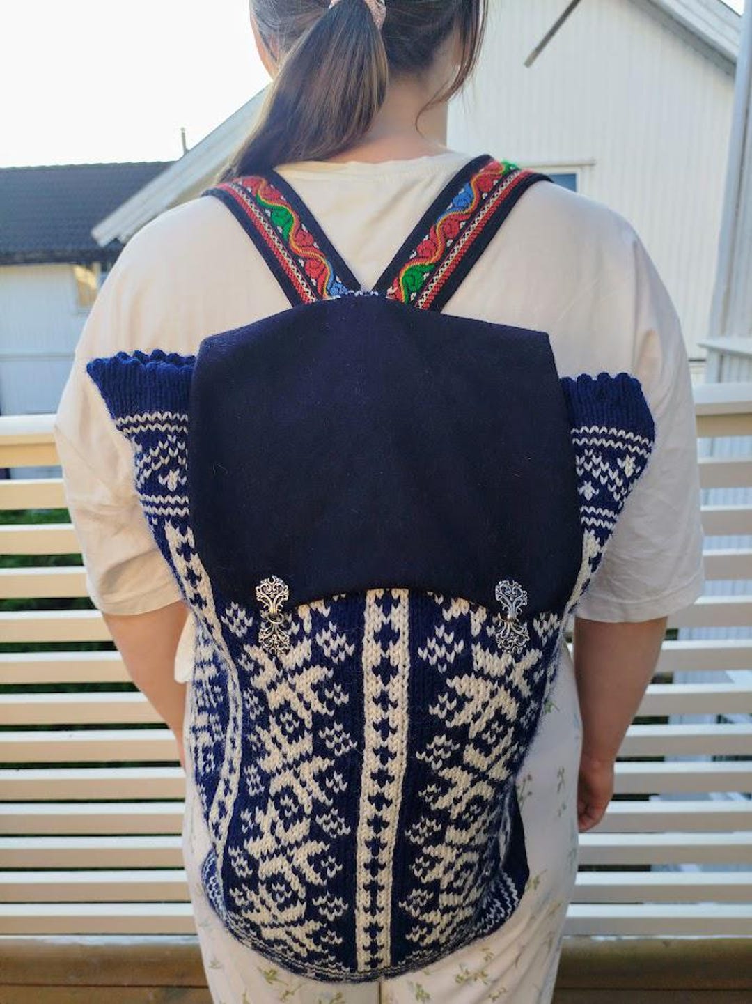 Handmade Unique Norwegian Knit Backpack - Scandinavian Wool Bag With ...