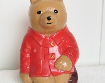 Vintage 1970s Norwegian Paddington Bear  Bank Coin Bank | Retro Plastic Money Box | 1970s Nursery Decor | Collectible Bear Bank