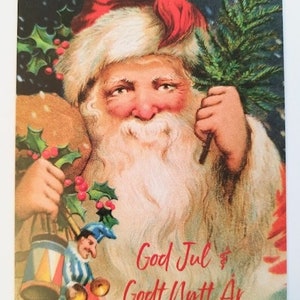 Biglietto natalizio scandinavo con Babbo Natale – Buon Natale e felice anno nuovo – Dio norvegese svedese Jul – Cartoline di auguri nordiche