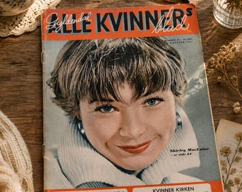 Vintage 1961 Norwegian  Women's Magazine - Shirley MacLaine - Alle Kvinners Blad - Scandinavian Retro Paper Ephemera