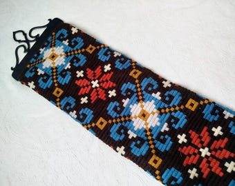 Vintage Norwegian Embroidered Bell Pull -  Wall Hanging – Folk Art Tapestry, Scandinavian Floral, Boho Rustic Home Decor - Cottagecore Gift