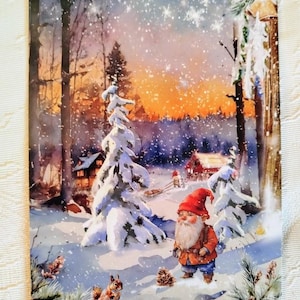 Carte de Noël nordique - Beau nain en hiver avec des écureuils - voeux suédois norvégien Nisse Tomte Cartes postales