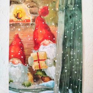 Biglietto di Natale Tomte svedese, norvegese, Nisse - Graziosi gnomi che consegnano regali - Cartoline di auguri nordici