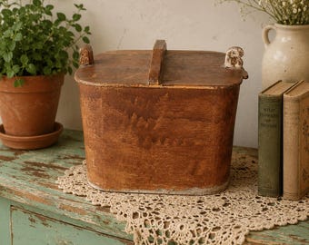 Antique Norwegian Bentwood Tine Box, Scandinavian Wooden Pantry Box, Primitive Farmhouse Storage, Rustic Nordic Folk Art,