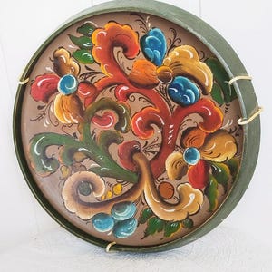 Vintage Norwegian Hand Painted Rosemaling  Wood Bowl - Telemark Style Bowl Wall Hanging - Folk Art Scandinavian