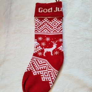 Scandinavian  Christmas Stocking with Reindeers - God Jul Swedish Norwegian Danish Holiday Decor