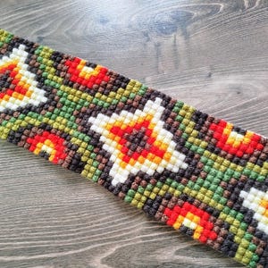 Handmade Norwegian Bell Pull -  Cross Stitch Embroidery - Vintage  Scandinavian Folk Art Gift - Warm Colours - Cottage Decor