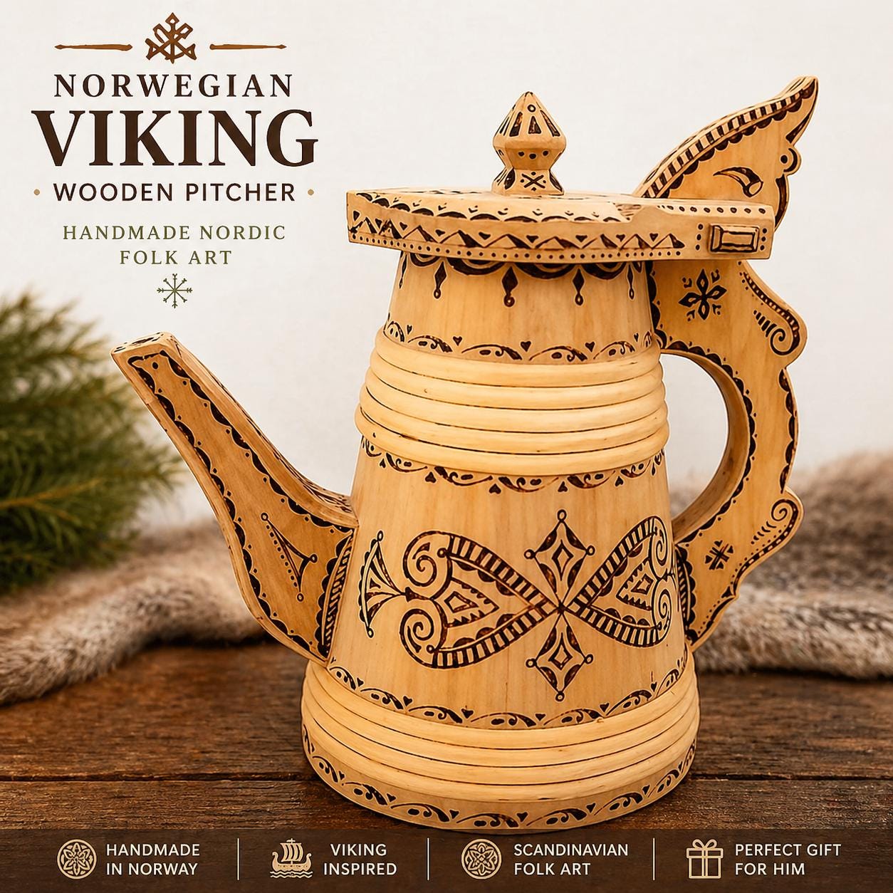 Norwegian Viking Style Handmade Pitcher, Handmade Nordic Tankard