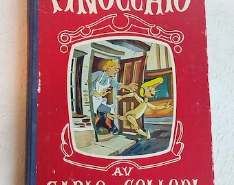 Vintage 1950s “Pinocchio” Book – Norwegian Edition by Carlo Collodi, Children’s Book, Retro Scandinavian Book Decor