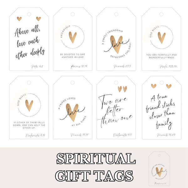 Printable Spiritual Gift Tags, Christian Scripture, Loving Gift Tags, Friendship Tags, Prayer, Wall Collage, Scrapbooking, No Background