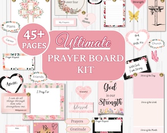 Prayer Board Kit Printable, Bible Verses, Christian Scripture, Prayer, Wall Collage - Pink Floral Edition