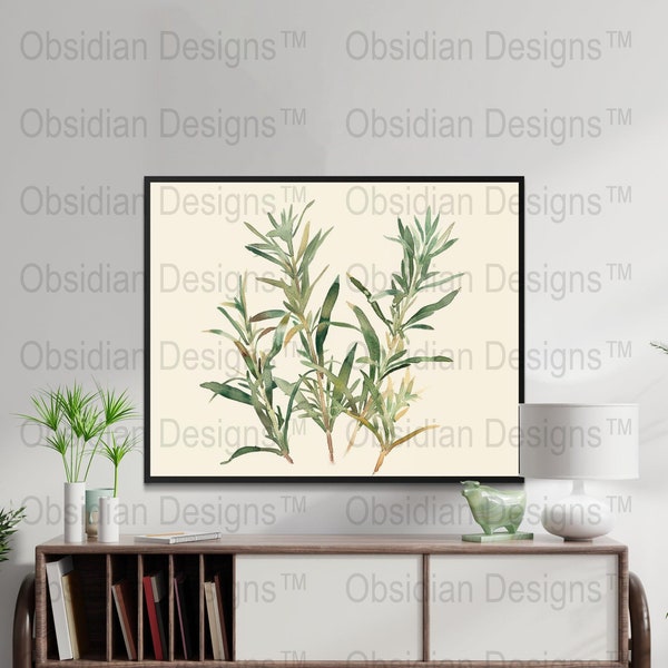 Botanical Digital Print, Watercolor Olive Branches Illustration, Kitchen Decor, Mediterranean Style Art, Printable Greenery Wall Art