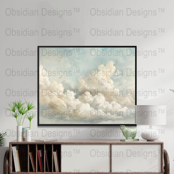 Abstract Cloud Painting, Digital Download Art, Printable Soft Sky Wall Decor, Light Blue and White Aesthetic