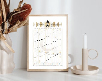 Cosmic Calendar + Moon Map 2024. Southern Hemishphere (AEST) Digital Download