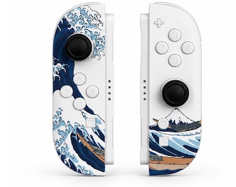 Joy-Cons personalizados Great Wave para Nintendo Switch (2 unidades) con joysticks TMR resistentes a la deriva y 1 año de garantía.