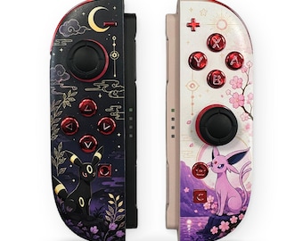 Joy-Cons personalizados para Nintendo Switch com design de gato, equipados com joysticks TMR anti-drift e garantia de 1 ano.