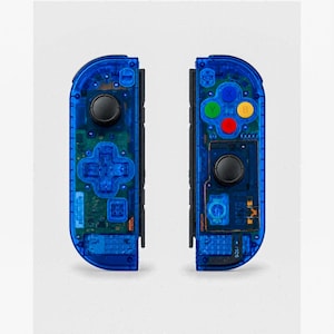Joy-Con retrò personalizzati con D-pad blu scuro trasparente per Nintendo Switch 1 - Joystick TMR con effetto Hall
