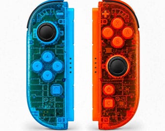 Custom Clear Blue Orange Nintendo Switch 2 Joy-Cons with TMR Drift-Resistant Joysticks, 1-Year Warranty