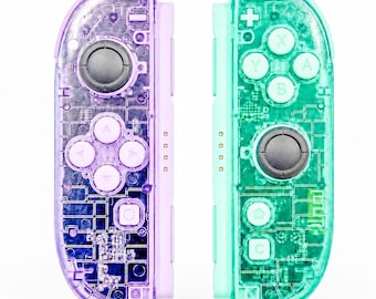 Custom Clear Purple Green Nintendo Switch 2 Joy-Cons with TMR Drift-Resistant Joysticks, 1-Year Warranty