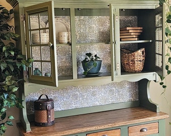 Olive Green, Sage Green, Hutch and Buffet, Modern Farmhouse, China Cabinet, Curio Cabinet, Rustic, Vintage, Entryway