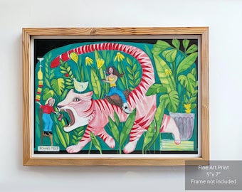 Impresión artística de tigres de la selva, pintura colorida de animales (5x7)