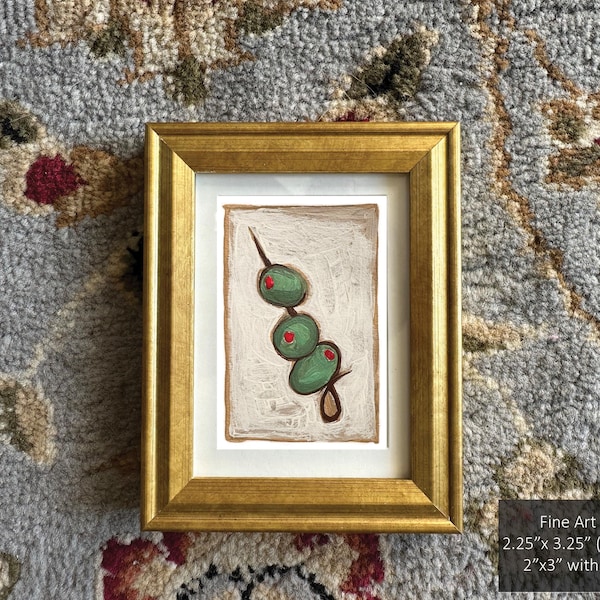Olive Martini Art Print: origineel acrylschilderij (2,25 x 3,25 inch)