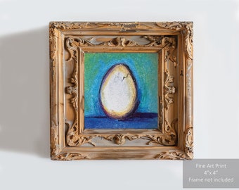 Chicken Egg Pastel Drawing Print: Farmhouse Kitchen Art (4x4)
