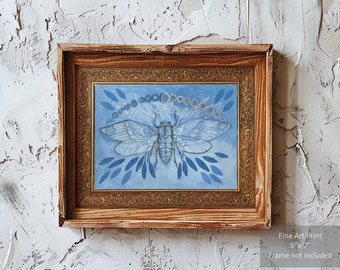 Cicada Art Print, Insect Wall Decor, Nature Lover Gift
