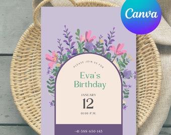 Colorful Flower Editable Birthday Invitation Digital Card Design