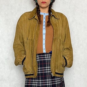 Loewe Vintage Brown Suede Jacket, Size L. Loewe Bomber Jacket for Women in Beige. Loewe Boho Chic Jacket. Loewe Jacket Gift for Her