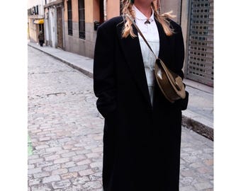 Yves Saint Laurent vintage oversized casaco unissex de lã, casaco vintage masculino em azul marinho, tamanho L. Casaco presentes para ele