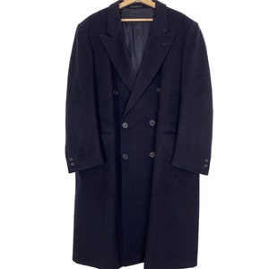 Yves Saint Laurent vintage oversized wool unisex coat, vintage men&#39;s coat in navy blue, size L. Coat gifts for him