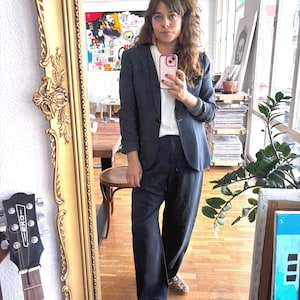 Giorgio Armani Vintage Navy Blue Women&#39;s Suit, Size L. Giorgio Armani Jacket and Trousers Set. Armani Gift Set for Her.