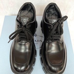 Prada monolith shoes, size 38. Prada black lace-up shoes. Prada loafers. Prada chunky shoes. Prada shoes gift for her.
