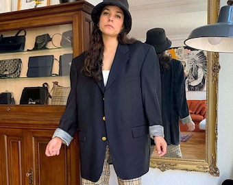 Yves Saint Laurent Vintage Navy Blue Blazer for Men. Unisex