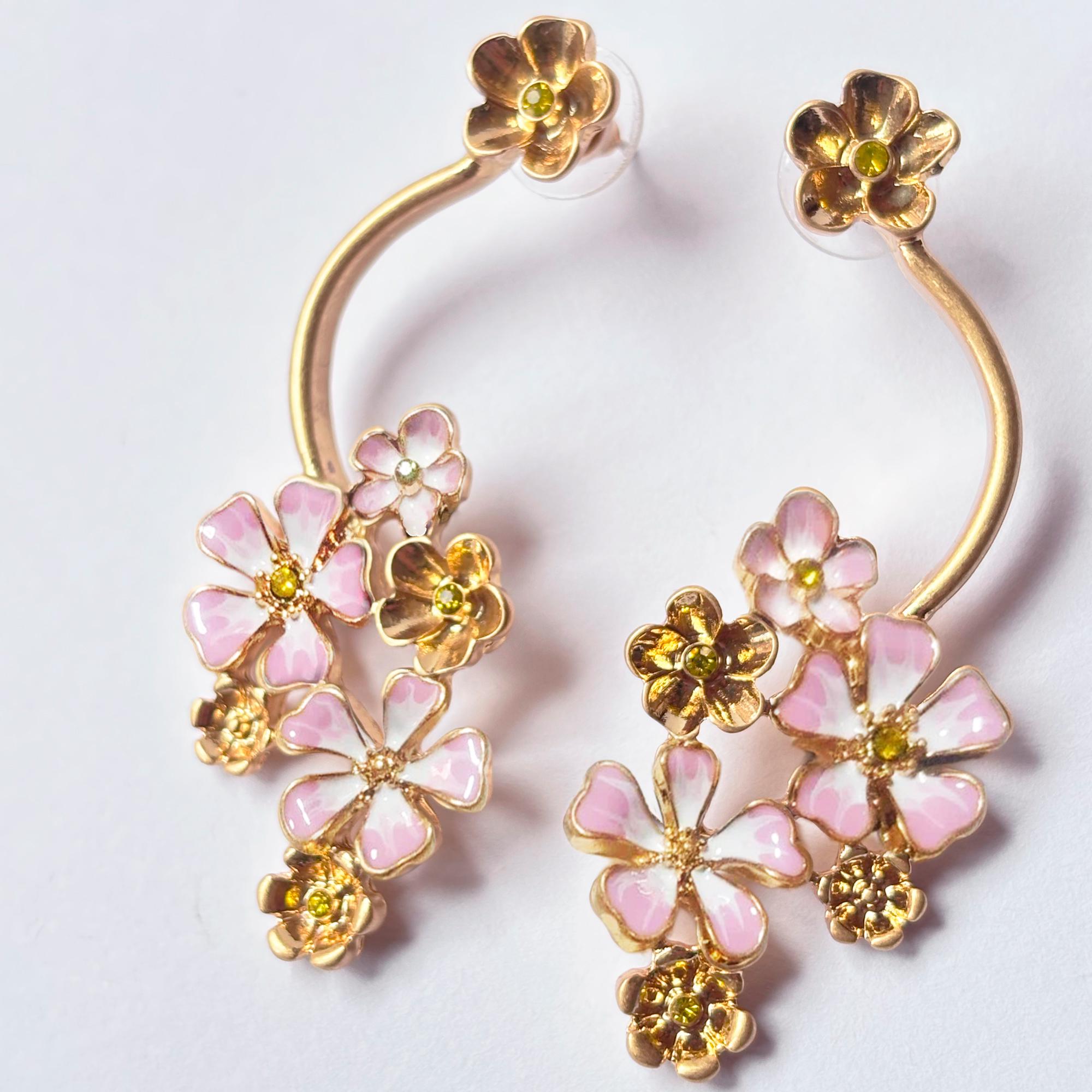 Boucles D'Oreilles Oscar De La Renta - Cristaux Bleus Et Jaunes Sur Plaqué Or - Neuf