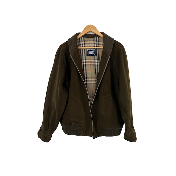Burberry Vintage Dark Green Wool Harrington Jacket, 90s Burberry Vintage Dark Green Wool Harrington Jacket, 90s