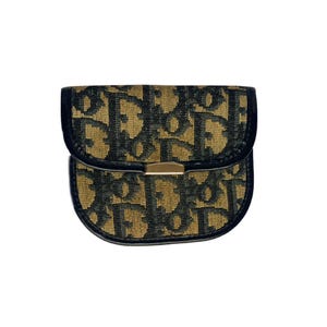 Monedero Christian Dior vintage monogram de lona beige y cuero azul. Cartera Dior vintage de lujo. Monedero pequeño Dior regalo para ella.
