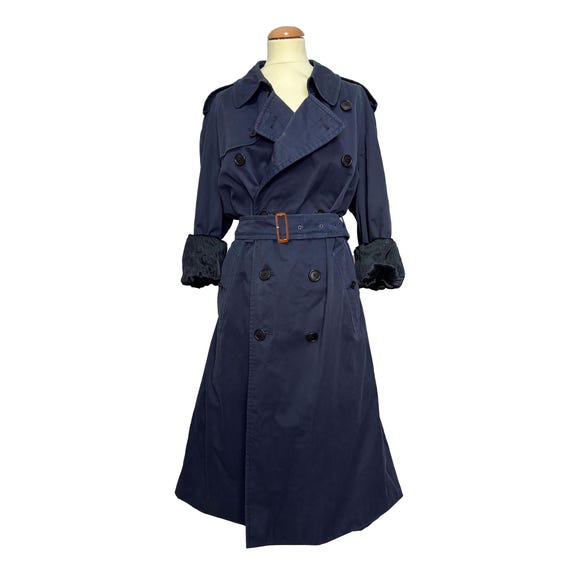 Unisex Vintage Blue Burberry Trench Coat, Size XL. Oversized