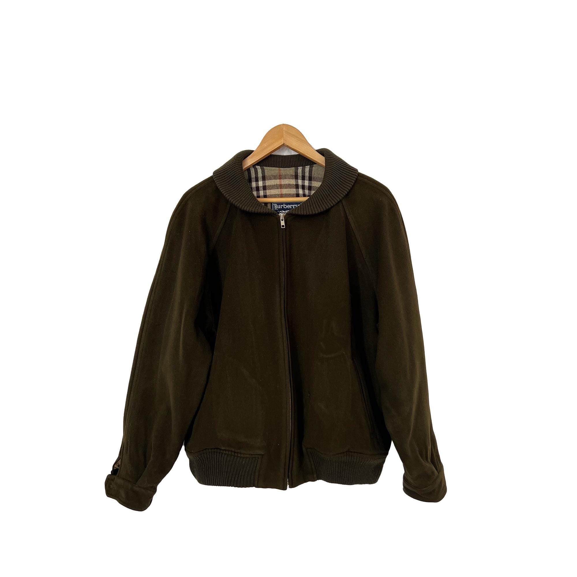 Burberry Vintage Dark Green Wool Harrington Jacket, 90s Burberry Vintage Dark Green Wool Harrington Jacket, 90s