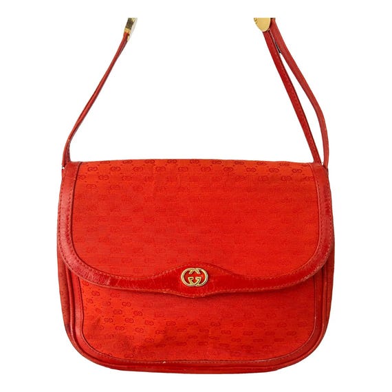 Auténtico bolso Gucci de piel y lona vintage rojo. Bandolera Gucci vintage de lujo con asa larga. Bolso Gucci regalo para ella.