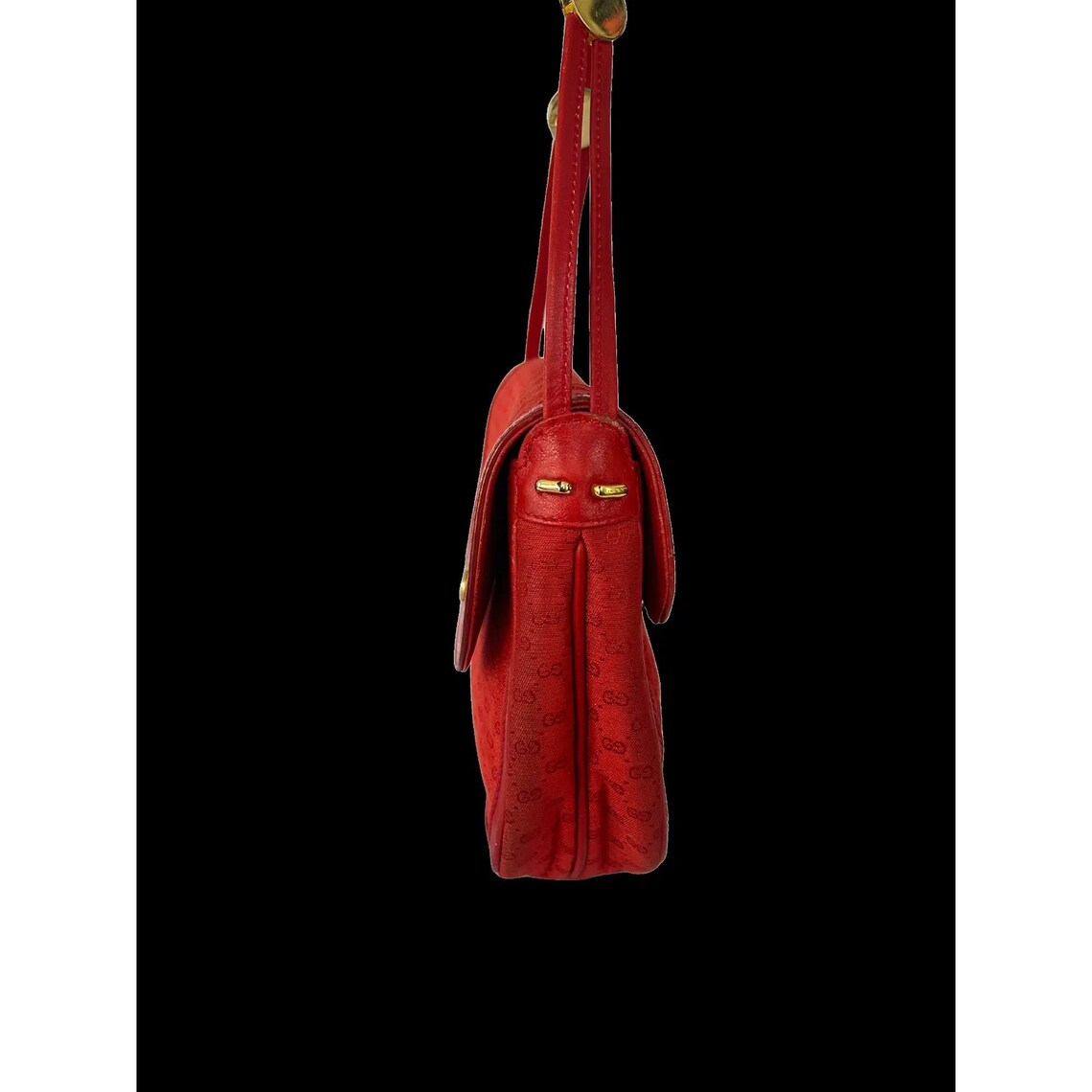 Auténtico bolso Gucci de piel y lona vintage rojo. Bandolera Gucci vintage de lujo con asa larga. Bolso Gucci regalo para ella., Foto 4 von 5
